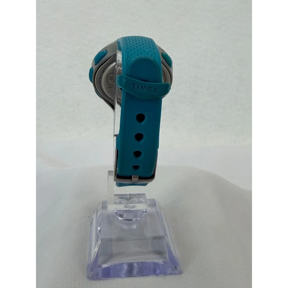 Timex Ironman Triathlon 30 Lap Digital Watch Teal Silver WR 100M Indiglo 652 02